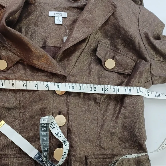 NWT Cache Mob Wife Sz S Metallic Gold Button Front Belted Linen Blend Jacketed. - Picture 14 of 16